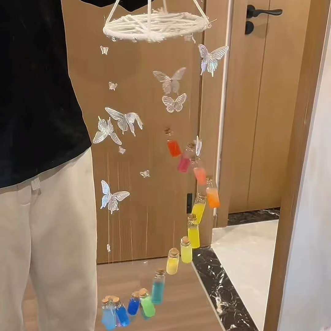 蝴蝶彩虹风铃手工diy材料包瓶子挂坠送闺蜜对象礼物挂饰驾车摆件
