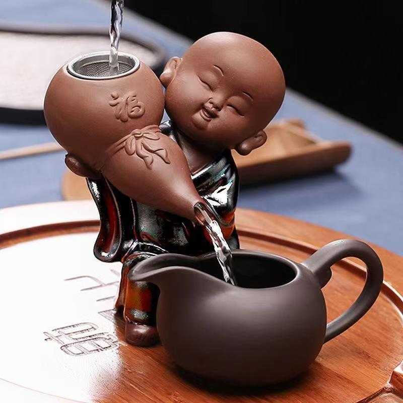 功夫茶具茶道配件陶瓷沙弥泡茶过滤器网创意小和尚紫砂茶漏公道杯