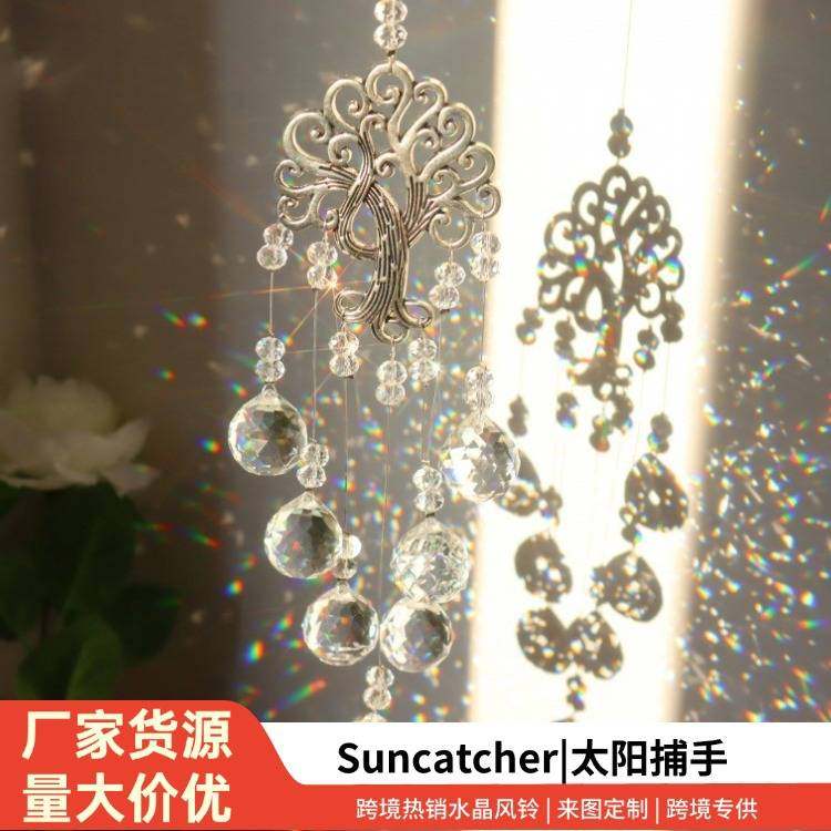 跨境生命树水晶风铃DIY吊坠花园装饰太阳捕手挂窗户家居车内饰品