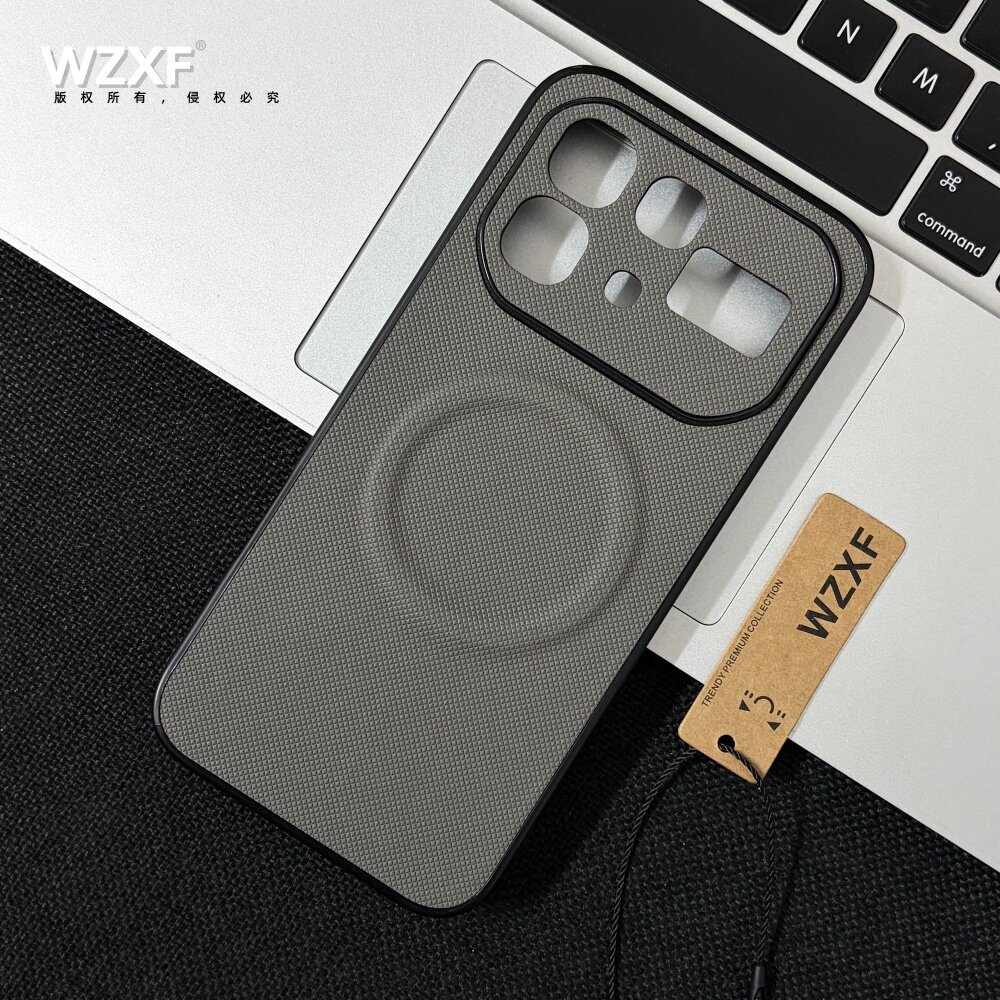 wzxf高级感钻石纹灰色磁吸手机壳适用传音Note60/60pro新款大孔皮质por全包防摔男女简约商务时尚个性保护套