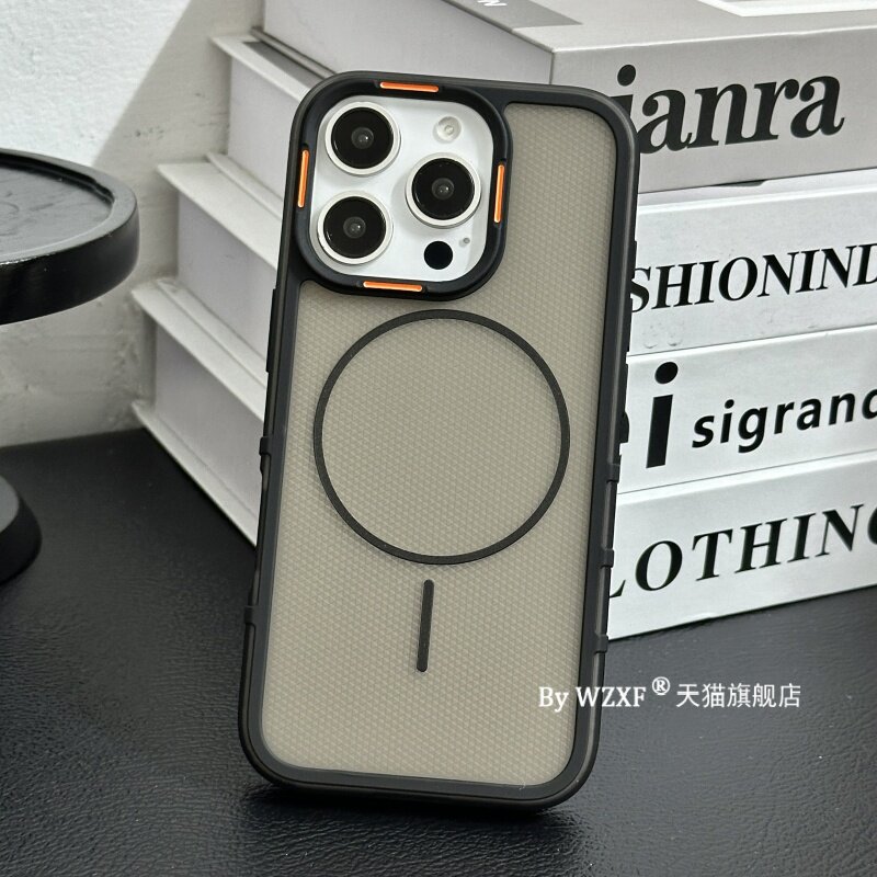 适用苹果16ProMax磁吸手机壳新款15pro透明细圈磨砂iPhone14防摔大孔16pm保护套por商务男款ip十六外壳防滑套