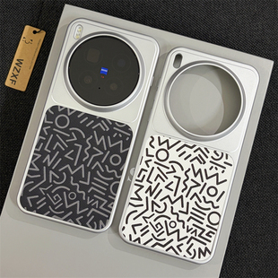 wzxf轻奢素皮涂鸦适用vivoX300Pro手机壳新款肤感硬壳x300镜头大孔por高级感银色vivo贴皮小众保护套男女款潮