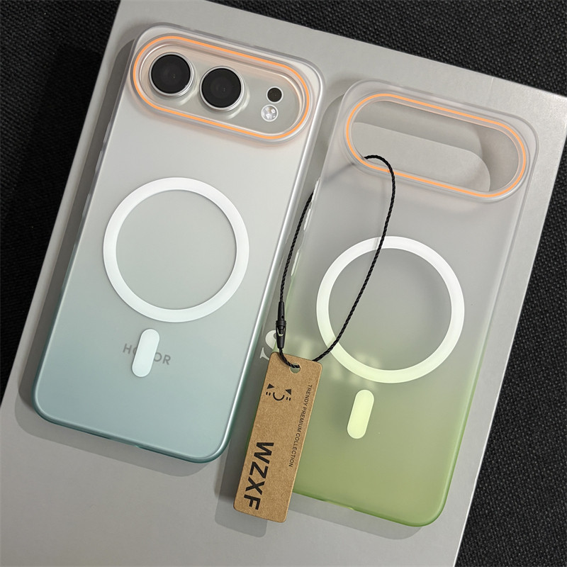 wzxf柔彩渐变蓝色适用荣耀500pro手机壳新款带磁吸荣耀400pro透明磨砂大孔肤感硬壳por保护套全包防摔男女款