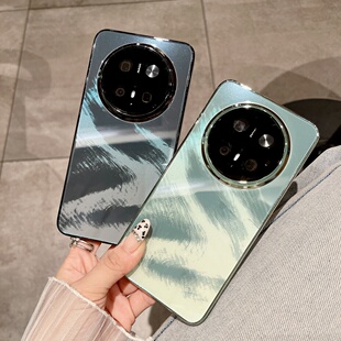 适用华为mate70pro+手机壳mt60pro水墨晕染闪粉电镀壳m50幻彩水波纹马特40镜头全包防摔钢化玻璃男女款por潮