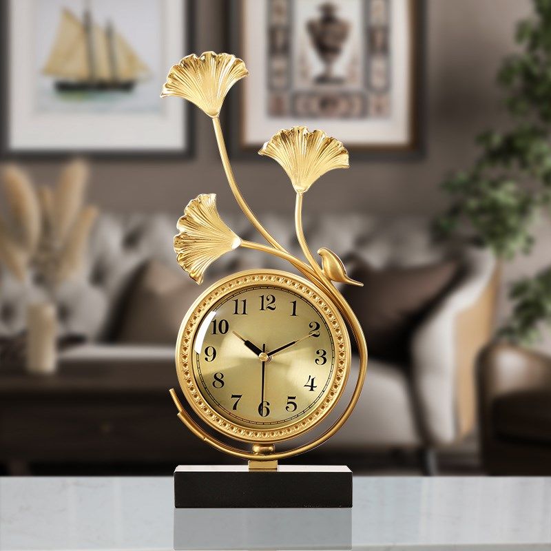 轻奢银杏叶座钟客厅家用静音黄铜桌面时钟摆件创意个性装饰品钟表,家居饰品,台钟/闹钟,淘宝优惠券,粉丝福利购,淘宝优惠卷