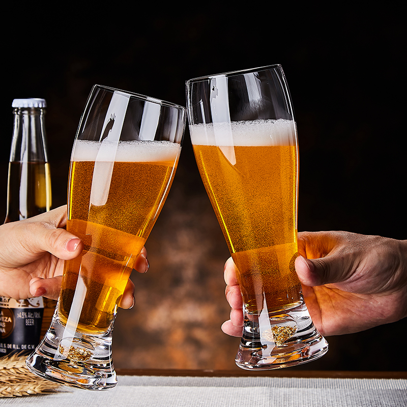 金山啤酒杯家用轻奢水晶玻璃金箔扎啤杯精酿套装大容量高级感