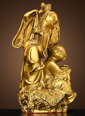 黄铜和合二贤摆件 家居客厅卧室桌面和合二圣装饰结婚工艺礼品