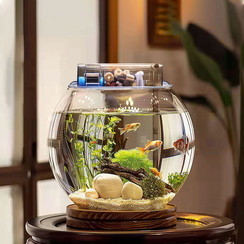 圆形塑料小鱼缸专用过滤器增氧净水循环三合一氧气泵过滤制氧一体