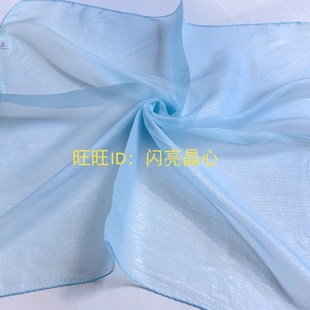 100%真丝丝绸小方巾女春秋夏季桑蚕丝纱巾领巾金线丝巾围巾天蓝色