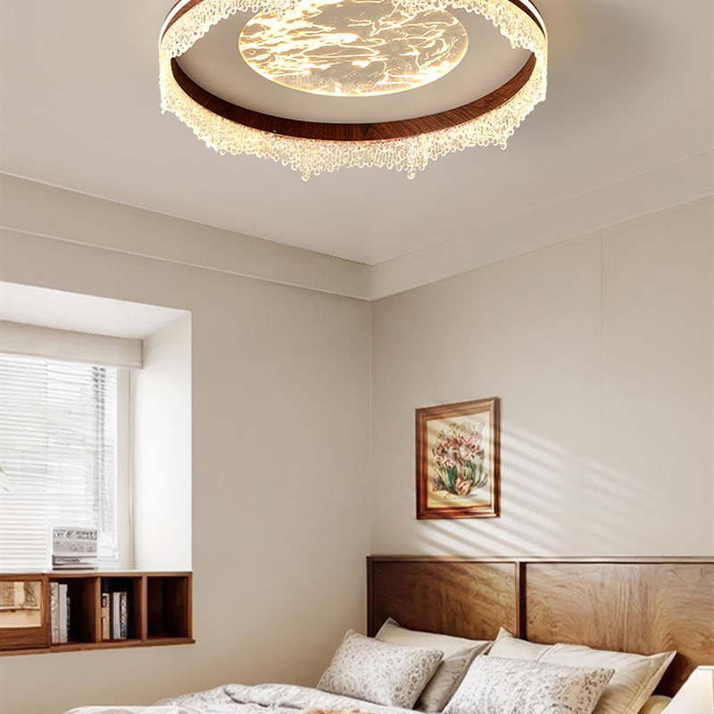 中古风客厅吊灯法式覆古胡桃木纹轻奢水滴高级氛围感护眼大厅主灯