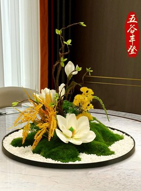 新中式酒店大圆餐桌中间摆花高端餐厅电动转盘摆件装饰品景观造景