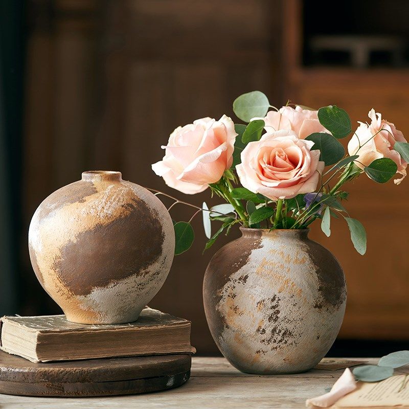 复古侘寂风古色陶瓷花瓶插干花客厅摆件水养小众高级感民宿装饰品,鲜花速递/花卉仿真/绿植园艺,花瓶,淘宝优惠券,粉丝福利购,淘宝优惠卷