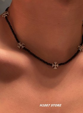 十字花潮牌男锁骨链女小众设计感卫衣项链说唱嘻哈风Hiphop毛衣链