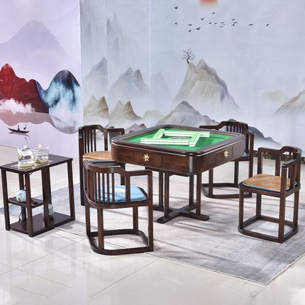 新中式实木茶桌麻将机岩板餐桌z两用收纳棋牌台自动多功能静音机