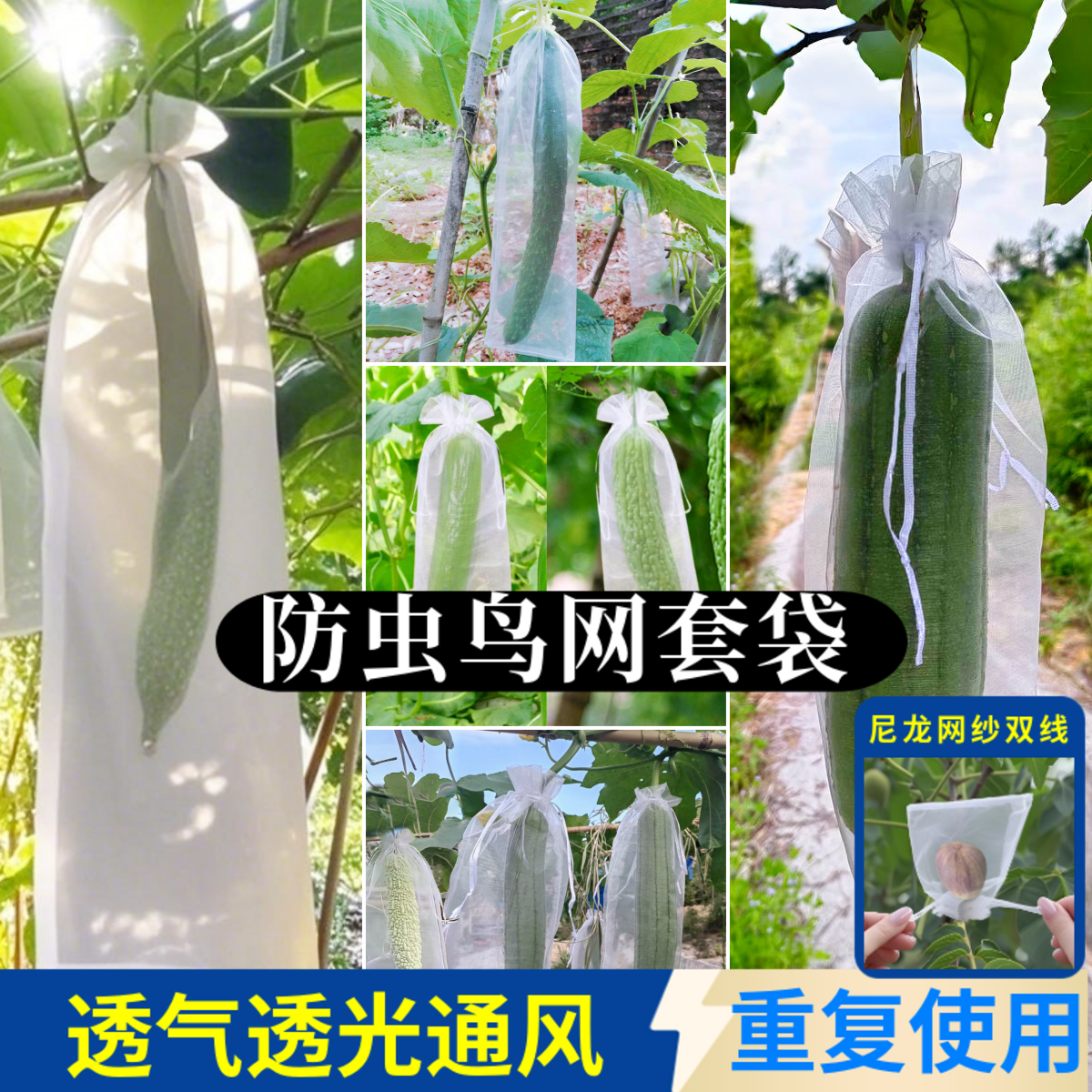 长丝瓜黄瓜苦瓜青瓜套袋防虫专用网纱套袋瓜果保护袋水果黄瓜网眼