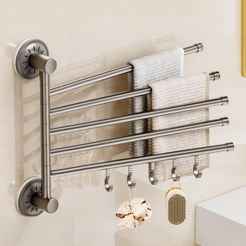 旋转毛巾架卫生间免打孔挂毛巾杆收纳架浴室多杆壁挂吸盘式浴巾架