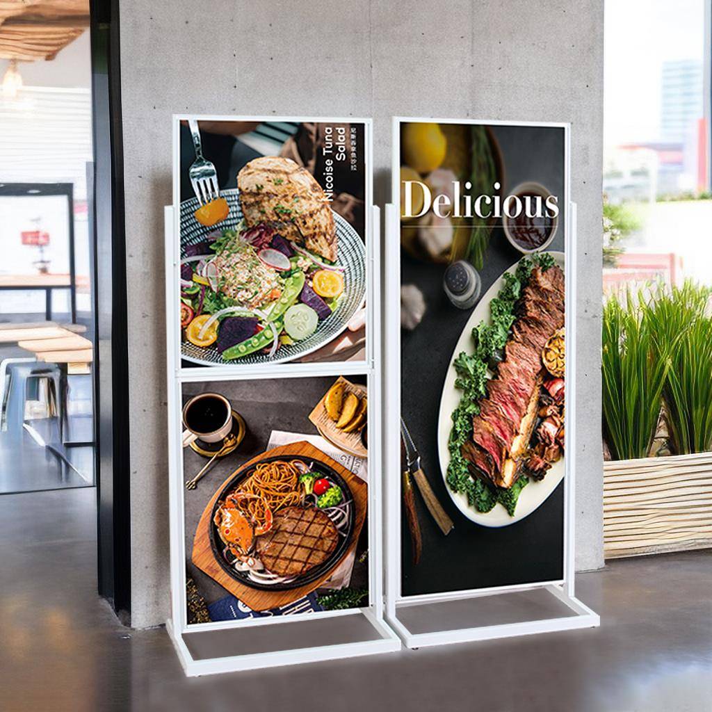 商场立牌双面广告架户外防风防锈落地架立式海报架餐厅门口指引牌