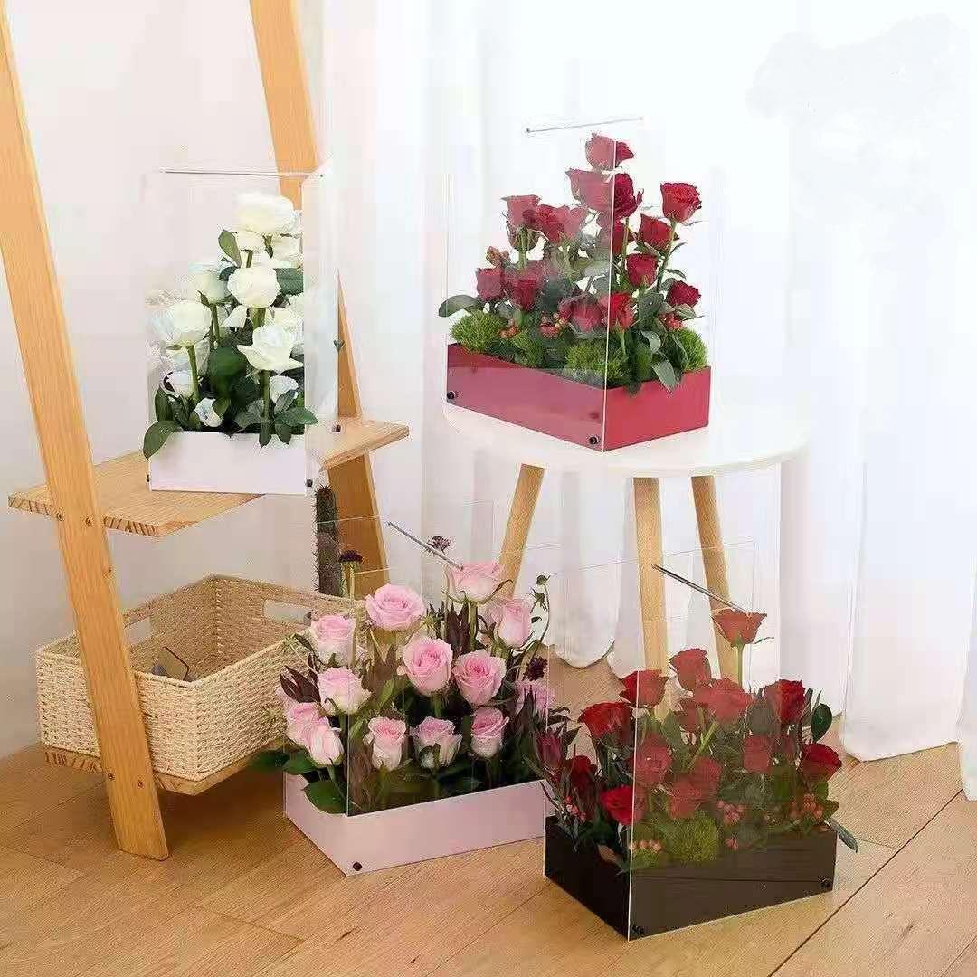 七夕新款水晶花园花盒透明亚克力鲜花礼盒方形玫瑰花插花礼盒