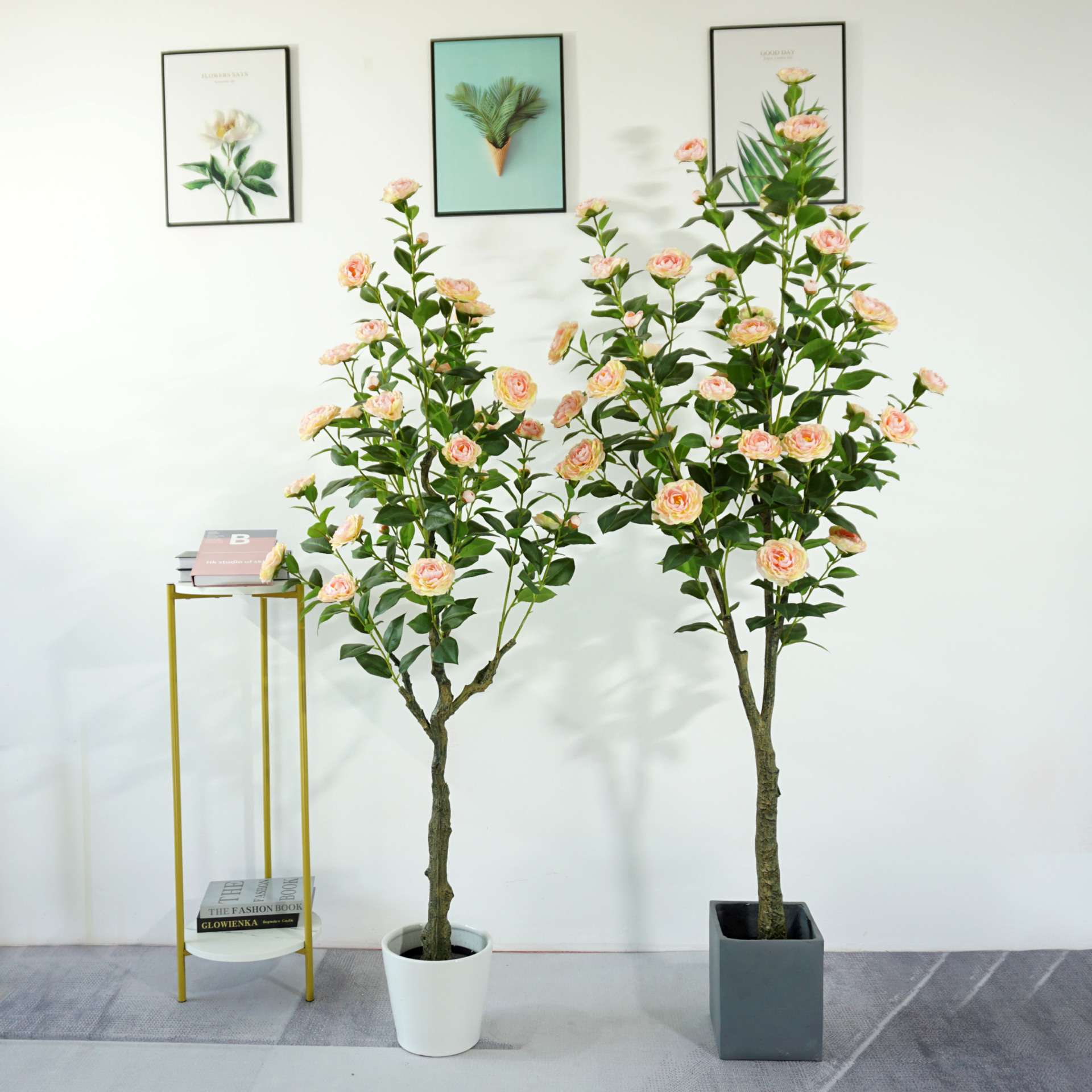 仿真绿植茶花树茶梅网红玫瑰花树盆栽橱窗造景植物设计装饰仿真花