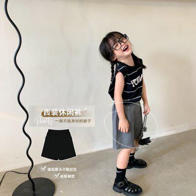2023夏季新款儿童套装女童字母纯色T恤西装短裤女宝宝百搭两件套