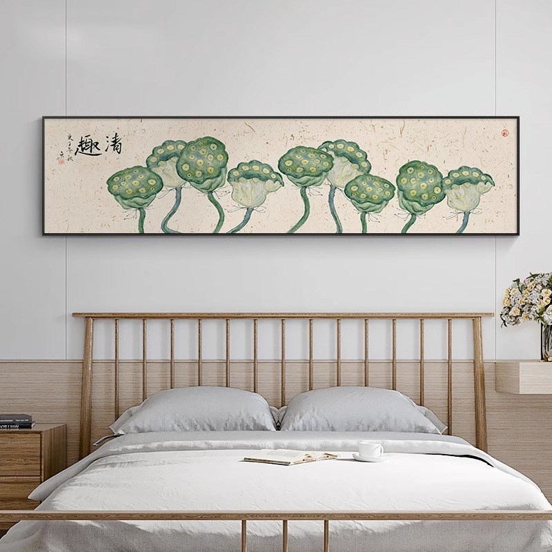 酒店民宿新中式卧l室床头装饰画宾馆客房挂画客厅茶室横幅背景墙