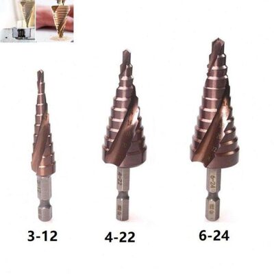 3Pcs 3-12mm 4-22mm 6-24mm HSS Cobalt Coated Step Drill Bit W