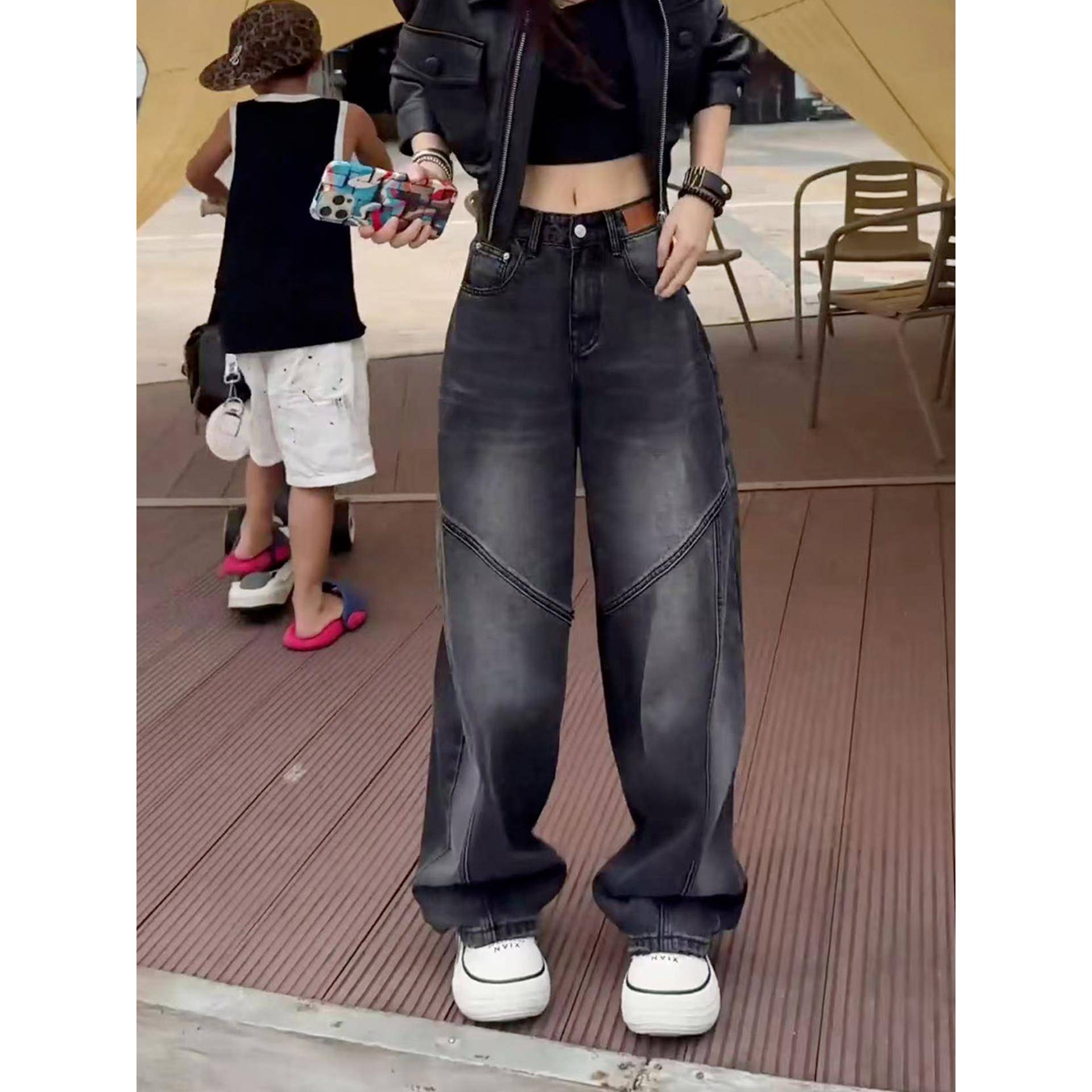 黑色弯刀牛仔裤女士2025秋季新款百搭直筒裤大码显瘦遮胯阔腿裤子