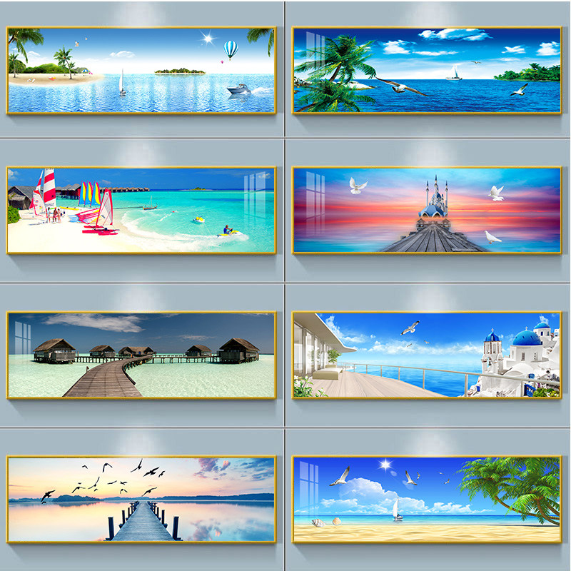 现代简约主卧挂画酒店宾馆房间背B景墙大海情侣壁画卧室床头装饰
