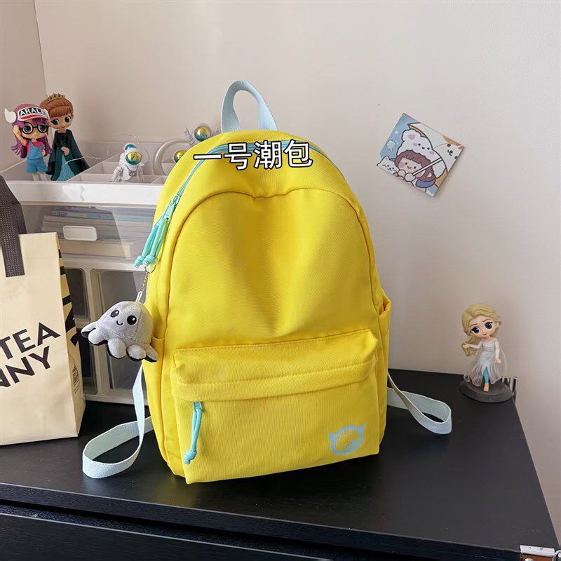 书包新款初高中生大容量轻v便简约纯色双肩包女大学生男旅游背包