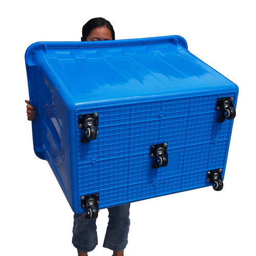 塑料周转箱带g轮子m长方形加厚服装厂手推车周转筐快递送货框大