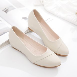 坡跟单鞋女2023新款春秋百搭上班D女鞋夏款妈妈鞋子软皮软底豆豆