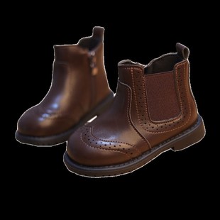 宝宝皮鞋男童英伦风马丁靴春秋季短靴中小童1-3-5岁黑X色女宝靴子