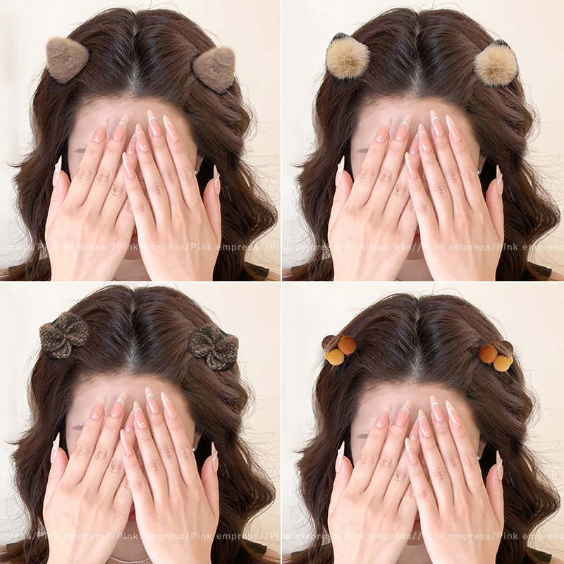 公主头毛绒小抓夹女边夹前额刘海夹子高级感侧边半扎发夹头饰发卡