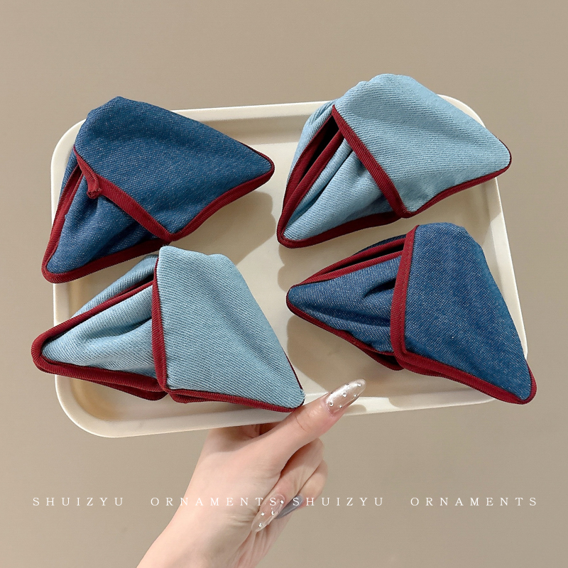 韩系复古撞色牛仔三角抓夹女高级感大号鲨鱼夹发夹后脑勺发饰