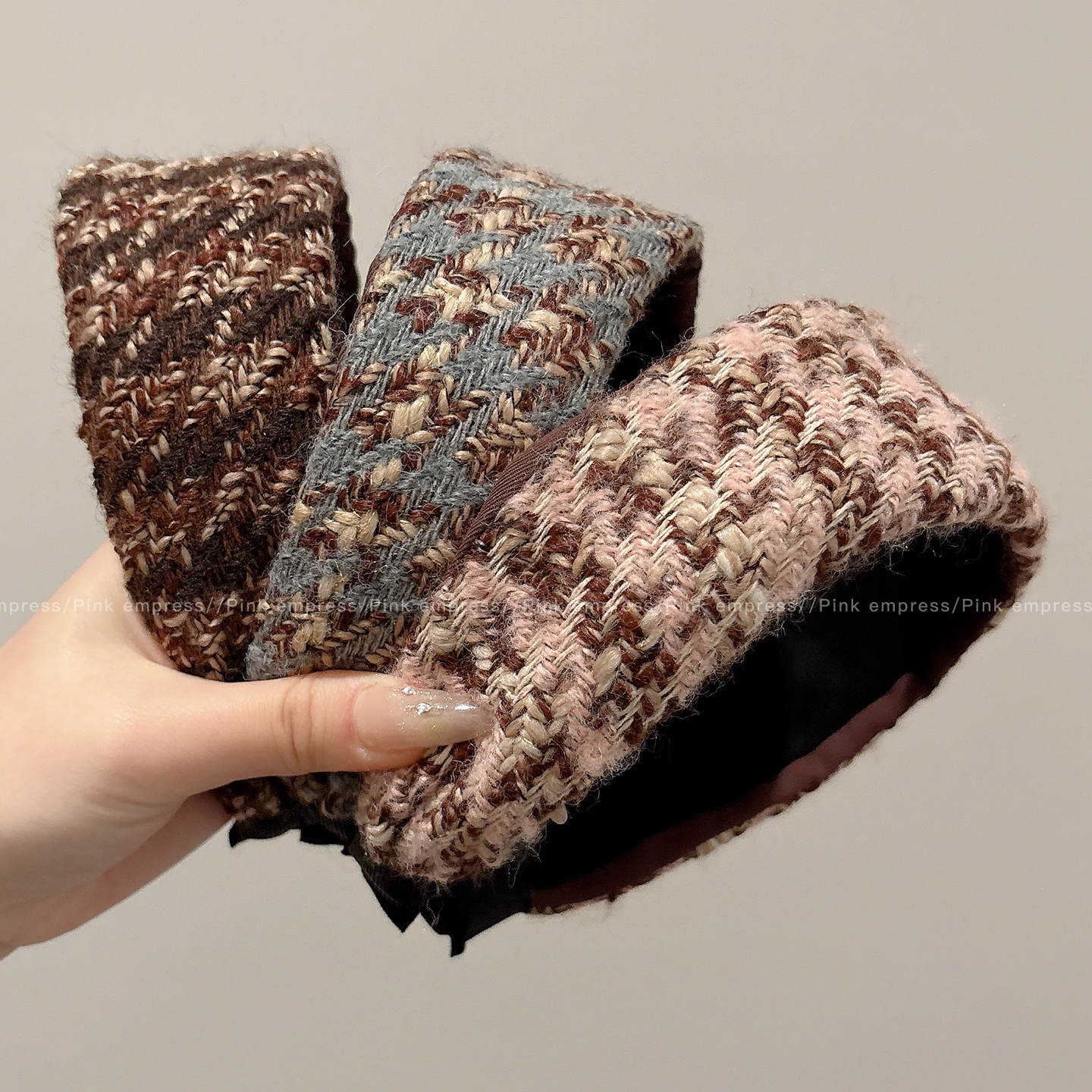 高颅顶针织宽边发箍女2026新款秋冬日常外戴压发头箍气质发捆头饰