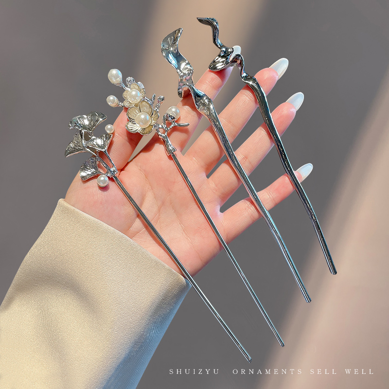 盘发发簪女夏天简约现代高级感钗子中式发钗金属发张日常簪子夏季