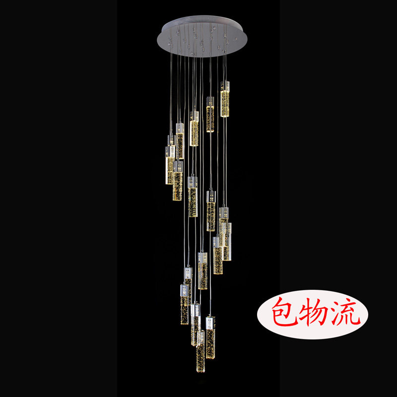 简约现代楼梯灯别墅汽泡柱水晶B吊灯酒店工程螺旋复式楼吊线灯