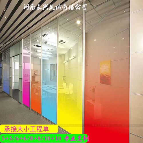 渐层玻璃隔断彩釉玻璃屏风酒店化妆室H半透淋浴房夹丝玻璃彩色夹