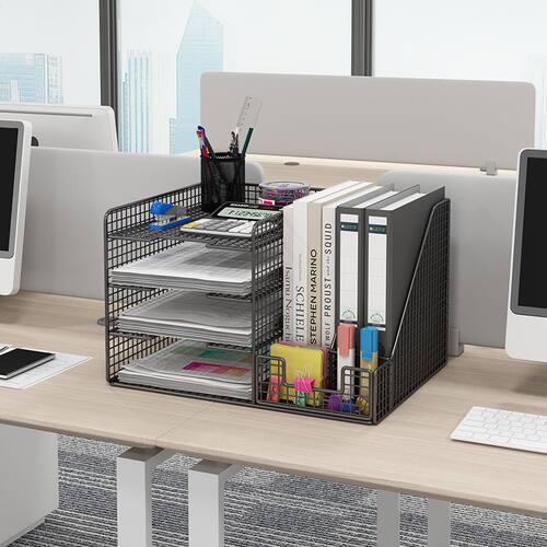 办公桌收纳A4置l物架文件收纳盒办公用品文件架桌面书架多层大容