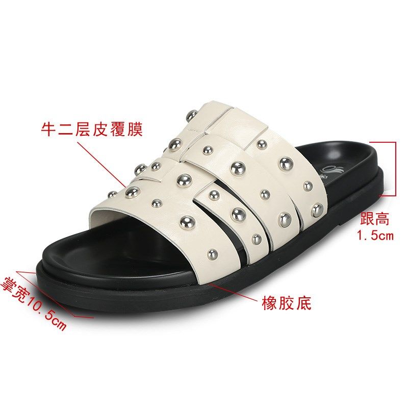2025新款大码女鞋41一43夏季铆钉露G趾百搭拖鞋女平底宽胖脚沙滩,女鞋,一字拖,淘宝优惠券,粉丝福利购,淘宝优惠卷