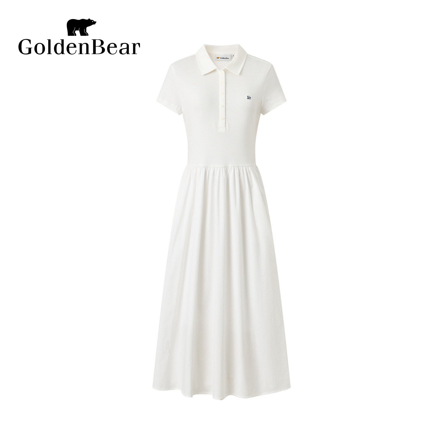 GOLDEN BEAR/金熊2026夏季新品女士休闲拼接收腰POLO领A字连衣裙
