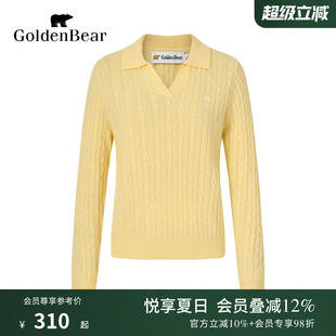 GOLDEN BEAR/金熊 春季女士纯绵羊毛翻领套头羊毛衫