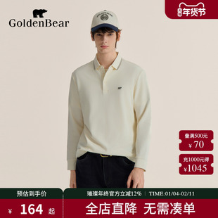【秋季新品】GOLDEN BEAR/金熊 新款男装上衣棉感Polo领长袖T恤
