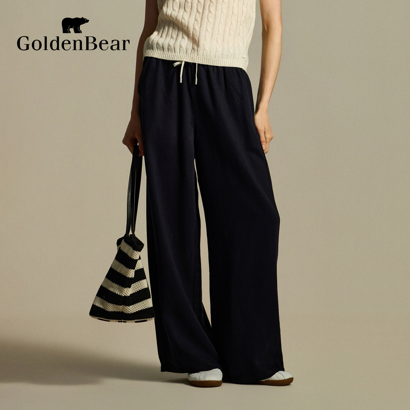 [100%莱赛尔]GOLDEN BEAR/金熊26秋季新品女士舒适透气阔腿休闲裤