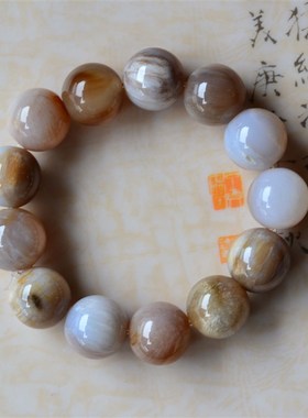 天然缅甸树化玉手链手串情人节生日侣硅化木化玉石佛珠子树化舍利