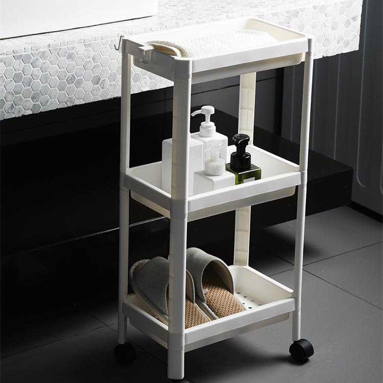 简约简易小推车方形储物架落地带轮子塑料收纳层架浴室厨房置物架