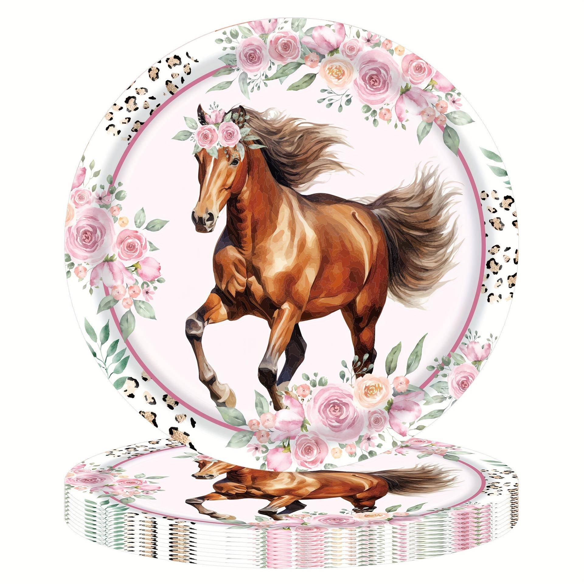 水墨马花边主题派对一次性餐具套装纸盘纸巾叉子派对装饰品