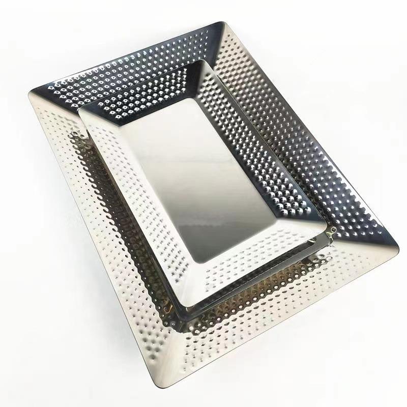 韩式烤肉盘锈钢圆盘品锤纹盘创意简甜盘约户外露营不DDH餐具商用