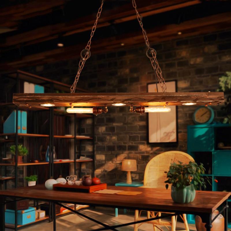 工业风吊灯loft复古个性创意餐厅咖啡厅酒吧吧台木质长条轨道灯具