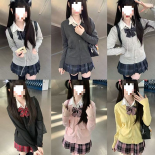 甜美格裙四件套女 jk制服秋冬套装 黄色针织开衫 毛衣老头针织衫 衬衫
